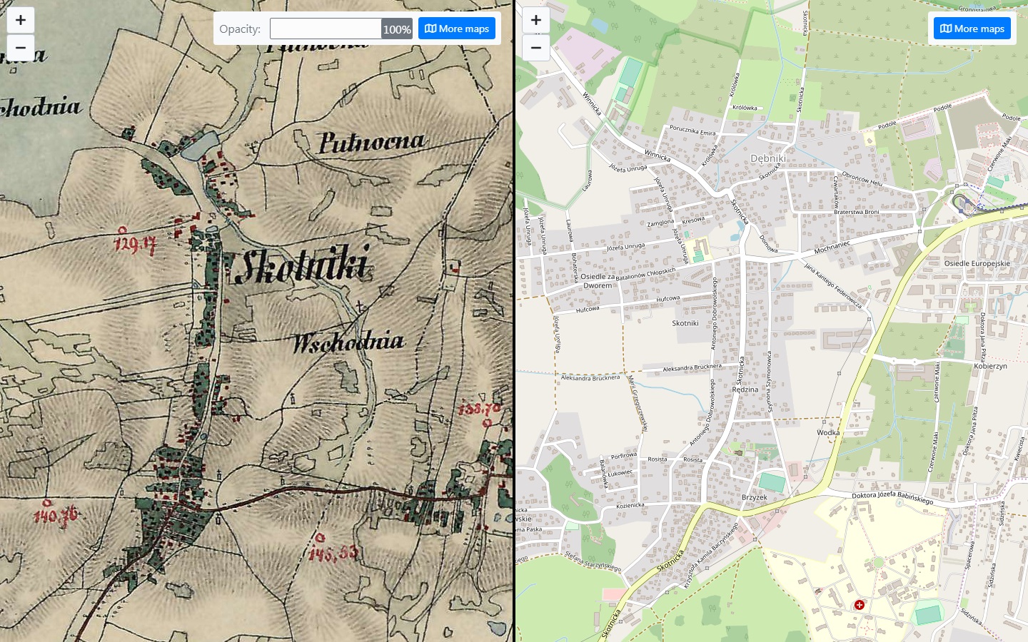 Mapa Skotnik XIX wiek porównanie